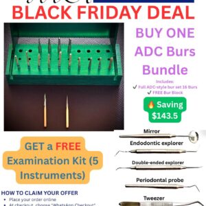 Buy ADC Burs Bundle (with FREE Bur Block) + FREE Examination Kit (5 Instruments)