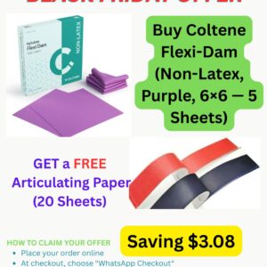 Buy Coltene Flexi-Dam (Non-Latex, Purple, 6×6 — 5 Sheets) + Free Articulating Paper (20 Sheets)